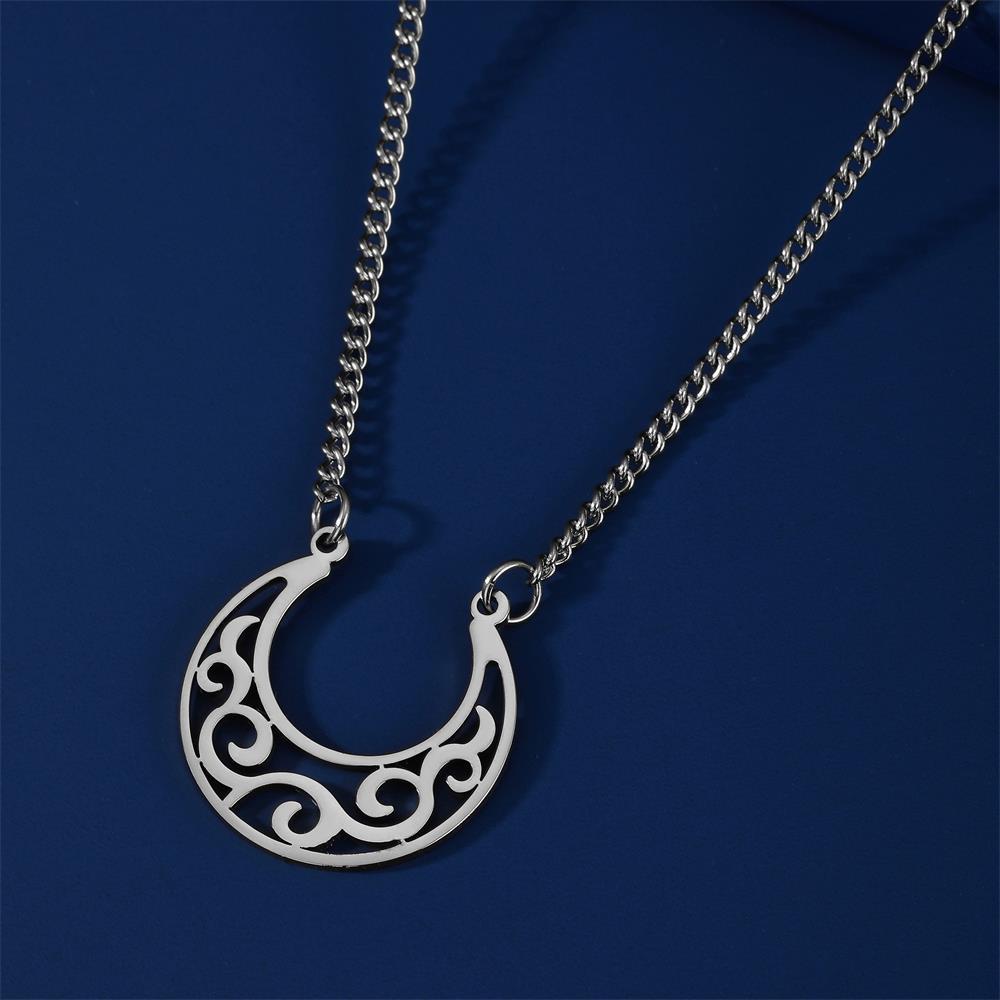 Titanium Hollow Moon Curl Pattern Pendant