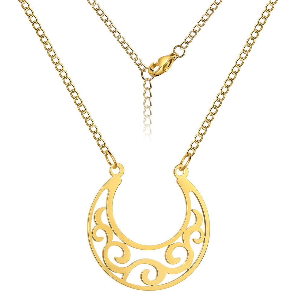 Titanium Hollow Moon Curl Pattern Pendant
