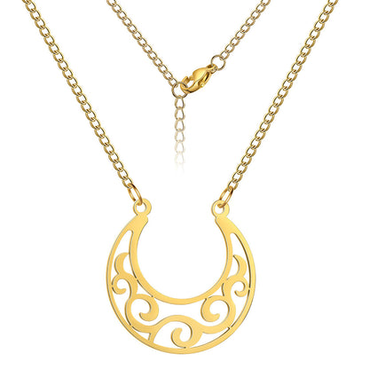 Titanium Hollow Moon Curl Pattern Pendant