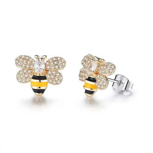 3 Styles Korean Inlaid Crystal Rhinestone Bee Earings