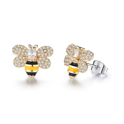 3 Styles Korean Inlaid Crystal Rhinestone Bee Earings