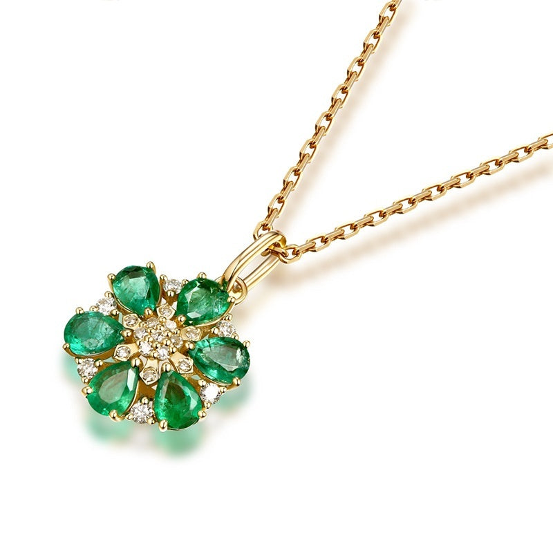 Emerald Flower-shaped Gems Pendant