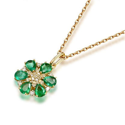 Emerald Flower-shaped Gems Pendant