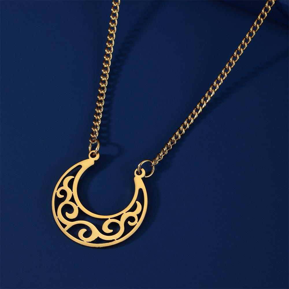 Titanium Hollow Moon Curl Pattern Pendant