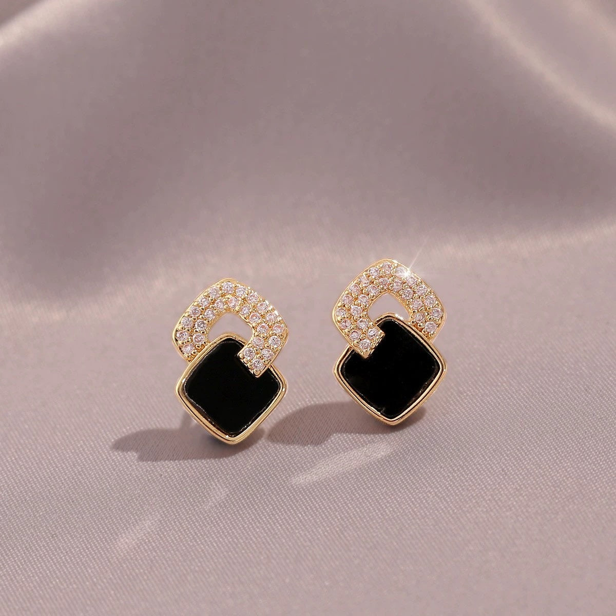 Cross Black Square Earrings