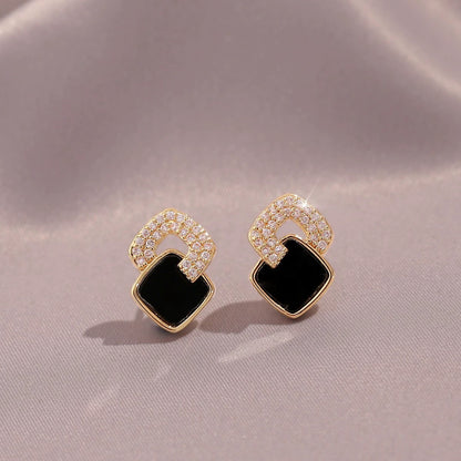 Cross Black Square Earrings