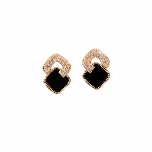 Cross Black Square Earrings