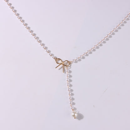 Bow Pearl Tassel Necklace