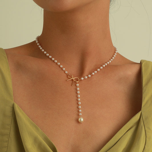 Bow Pearl Tassel Necklace