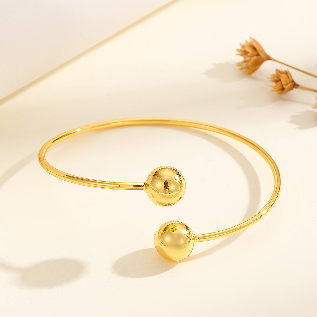 18k Gold Double Headed Bead Opening Bracelet